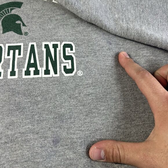 Michigan State Spartans Russell Athletic Men’s Large Gray Essential Hoodie Y2K - Picture 3 of 8